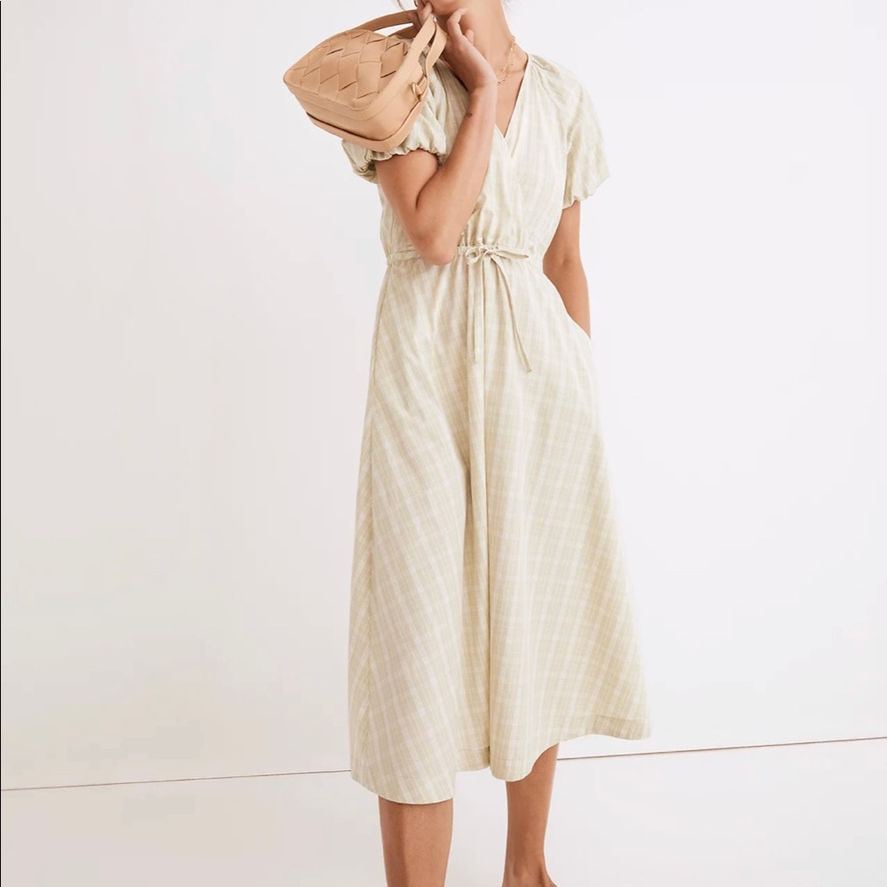 Madewell Plaid Tie Waist Midi Dress